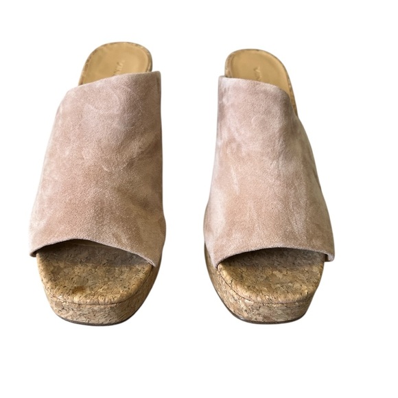 Vince Wyatt Platform Chunky Suede Cork Sandals in Oatmeal - Picture 2 of 7